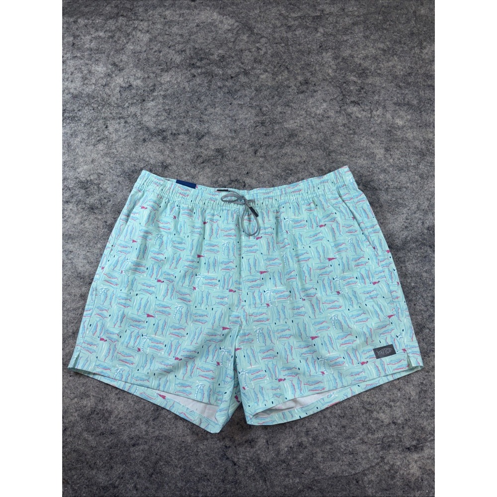 New AFTCO Swim Trunks Men's XL Blue & Pink Fish Lined Pockets Quick Dry‎ Beach